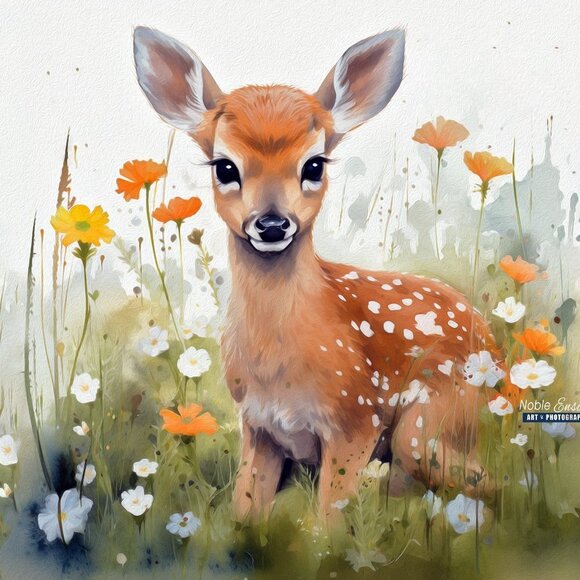 16x20 Cute Fawn Deer Watercolor Oil Painting Poster Wall Art 16x20 Poster - Picture 5 of 7